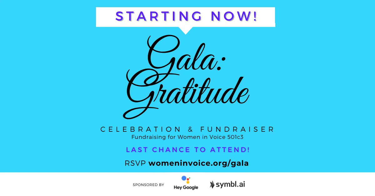 WomenInVoice's tweet photo. Networking &amp; celebration starting now!  Last chance to join! 🔔 

Save your seat at the table!
See you there 🥂 🔊 https://t.co/jS142nWSiy

#wivgala #techtalks #gratitude #womeninvoice #fundrasing https://t.co/Y97Wl3pI8l