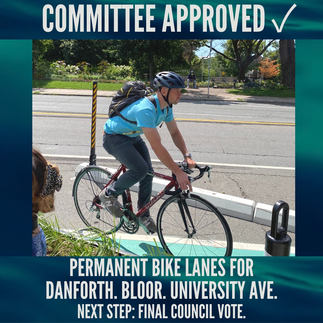 BradMBradford's tweet image. ✅ APPROVED! Committee just voted in favour making  #ActiveTO bike lanes on Bloor-Danforth &amp;amp; University PERMANENT.

🚲 Another step closer to the finish line. Now on to Council! Great news to keep the #DestinationDanforth benefits rolling for our community and #smallbiz.

#BikeTO