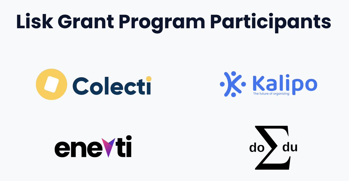 Lisk's tweet photo. Let's hear it for the participants of Wave 1 &amp; Wave 2 of the #LiskGrantProgram – who'll receive our support and funding 🔥

@KalipoDAO @doEduHQ @ColectiNFT @enevtihq 

And more is yet to come! #AmpliFire https://t.co/fxnTQckHVn