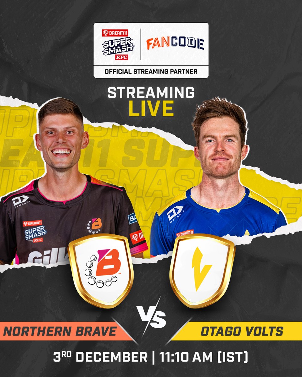 FanCode's tweet photo. Who will come out on top when the #Brave face off against the #Volts? π€
πΊ Catch all the action from this #Dream11SuperSmash match, LIVE on #FanCode π https://t.co/PxK8SZ5DNu
#CricketOnFanCode #Dream11SuperSmashOnFanCode @SuperSmashNZ https://t.co/hd6yozGJp2