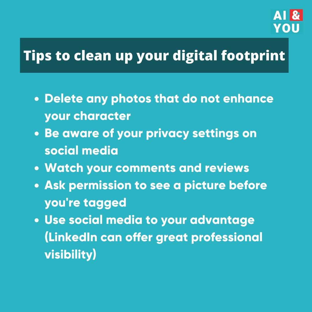 AIandYou2's tweet image. How does your digital footprint impact your online presence? Swipe through to find out how companies collect your data and tips for how to clean up your online footprint. ➡️
