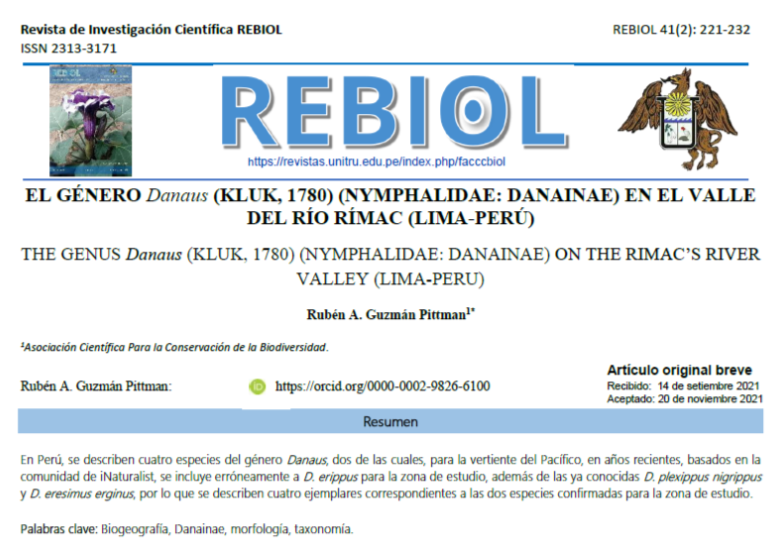 RubenGuzmanP1's tweet photo. ARTÍCULO CIENTÍFICO
El GÉNERO Danaus (Klurk, 1780) (Nymphalidae: Danainae) en el valle del río Rímac

Revista Rebiol
https://t.co/MqQLGxoO3z https://t.co/JDhYhxNlCt