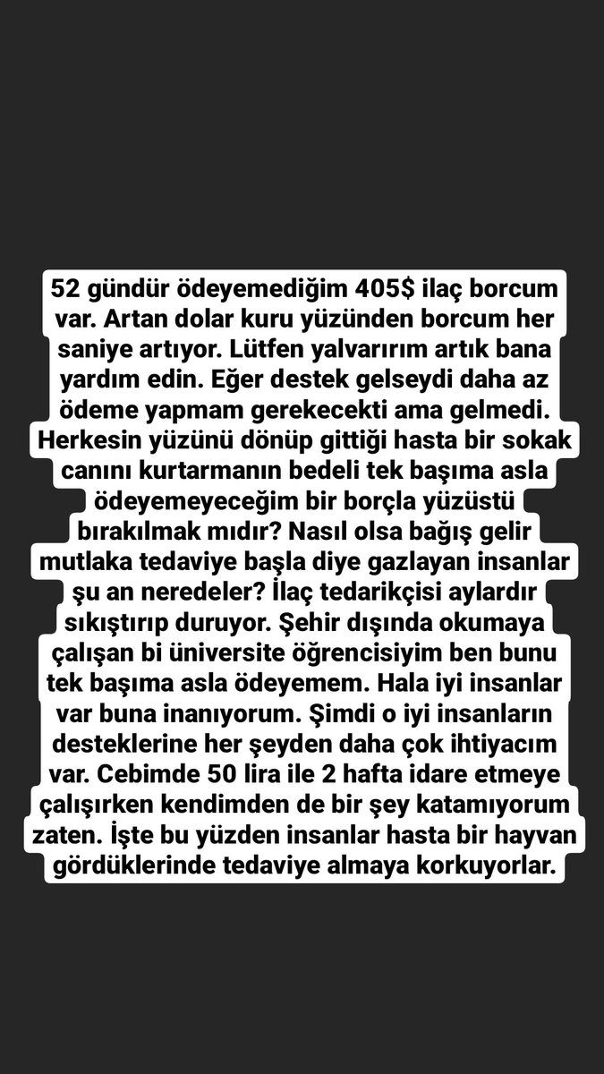 FipPakize's tweet photo. Bu bir imdat çağrısıdır. Lütfen okuyun. Yalvarırım destek olun. İlaç tedarikçisi tarafından sürekli sıkıştırılıp duruyorum. Artık hasta bir hayvan gördüğümde bin kere düşüneceğim. 405$ borcumu birer şişe birer şişe de olsa ödemem lazım. Sürekli sıkıştırılıp duruyorum. Lütfen rt. https://t.co/pCln0jWVCC