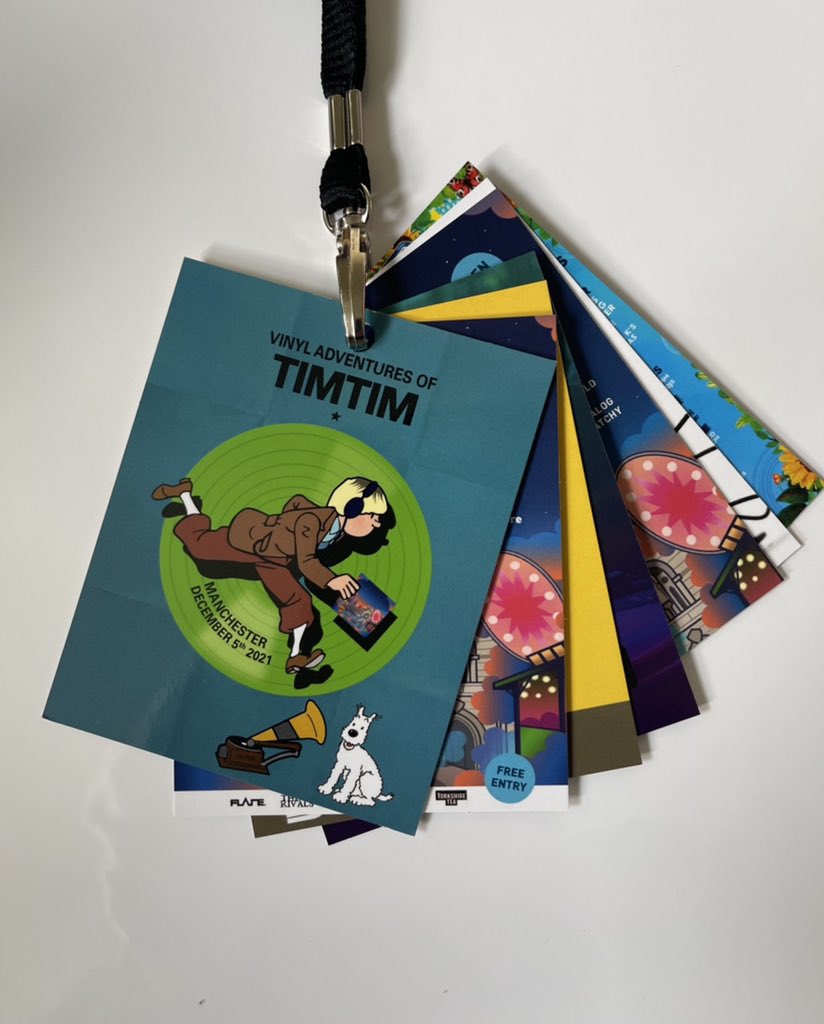 Tim_Burgess's tweet photo. Retweet to win a set of #VinylAdventuresMCR laminates. Free @MCRMetrolink travel this weekend plus the winner will also get the Tim in @LlSTENlNG_PARTY Land game for their phone. If you’re coming to the event we’ll have them waiting for you. If not we’ll post them to you https://t.co/LeVSakfSqc