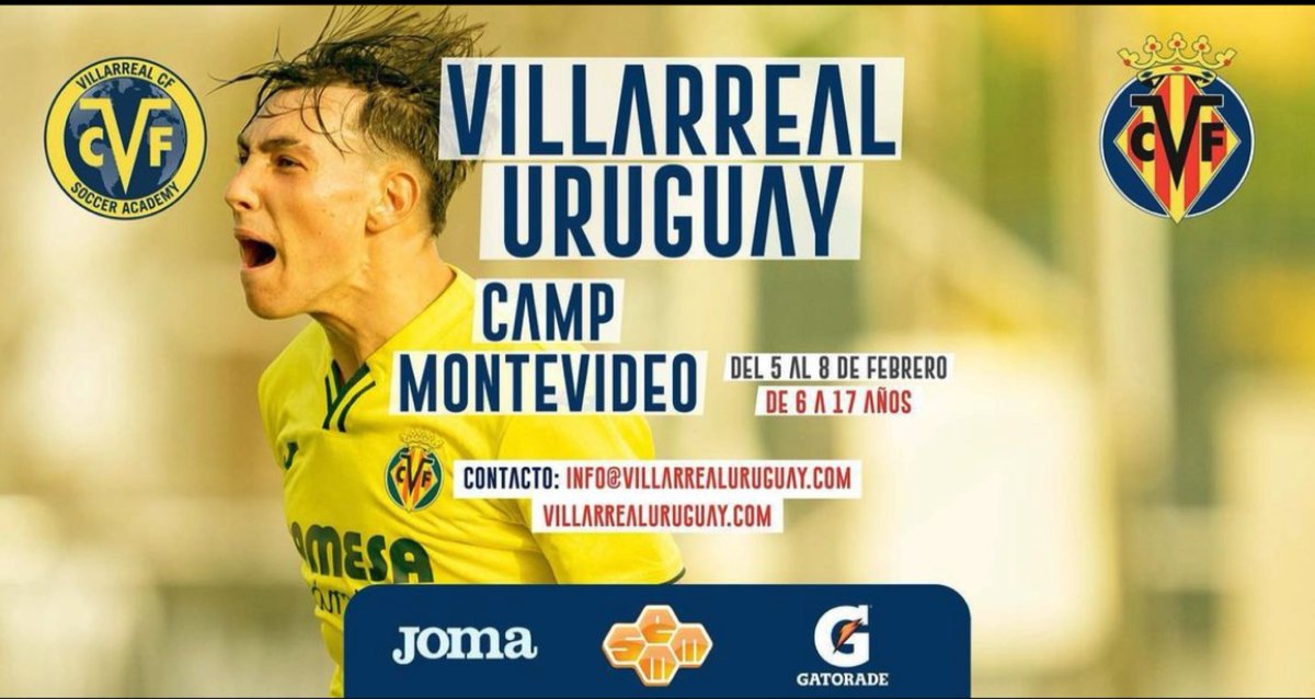 NahuelBeau's tweet photo. Llega el Villarreal a Uruguay 🇺🇾

Una de las mejores canteras de Europa hará 2 camps para futbolista y una formación de entrenadores en febrero: 

— 05/02 a 08/02 en Montevideo 
— 12/02 a 15/12 en Punta del Este 
— 09 y 10/02 curso entrenadores 

Más info: https://t.co/J6jK9pxike https://t.co/NBtj1S2pys