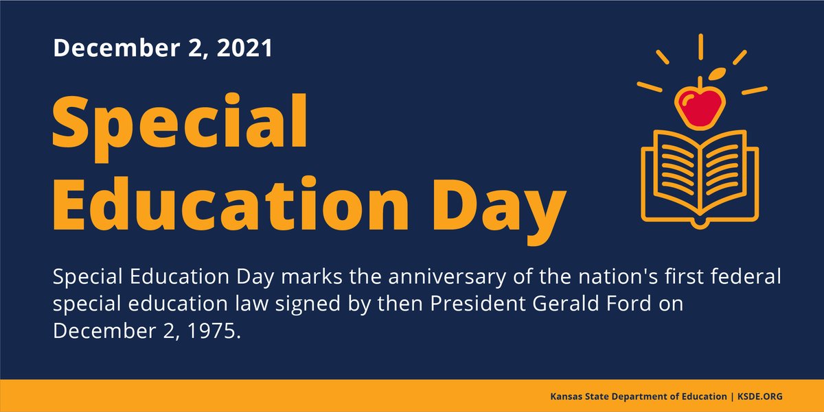 Today we celebrate the anniversary of the Individuals with Disabilities Education Act (IDEA), signed into law on Dec. 2, 1975, by then President Gerald Ford.

We honor the work of special education professionals to ensure all Kansas students have access to high-quality education.