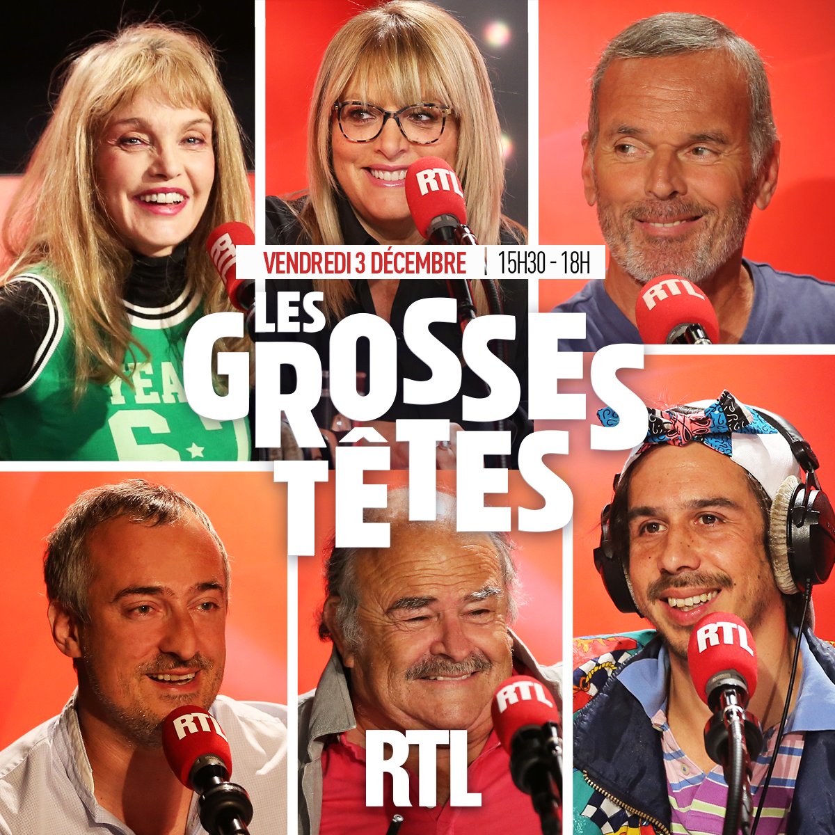 GrossesTetesRTL's tweet photo. 🧢💎🎸🎞😂💃 Bonjour à tous ! Découvrez #LesGrossesTêtes du vendredi #3décembre. Autour de @ruquierofficiel aujourd’hui : @ArielleDombasle, @JBenguigui, @lolobababa, @CarolineDiament7, #DavidBoring, SébastienThoen. ⏰ Rendez-vous à 15h30 sur @RTLFrance ✅ https://t.co/xz2DS2i0qj