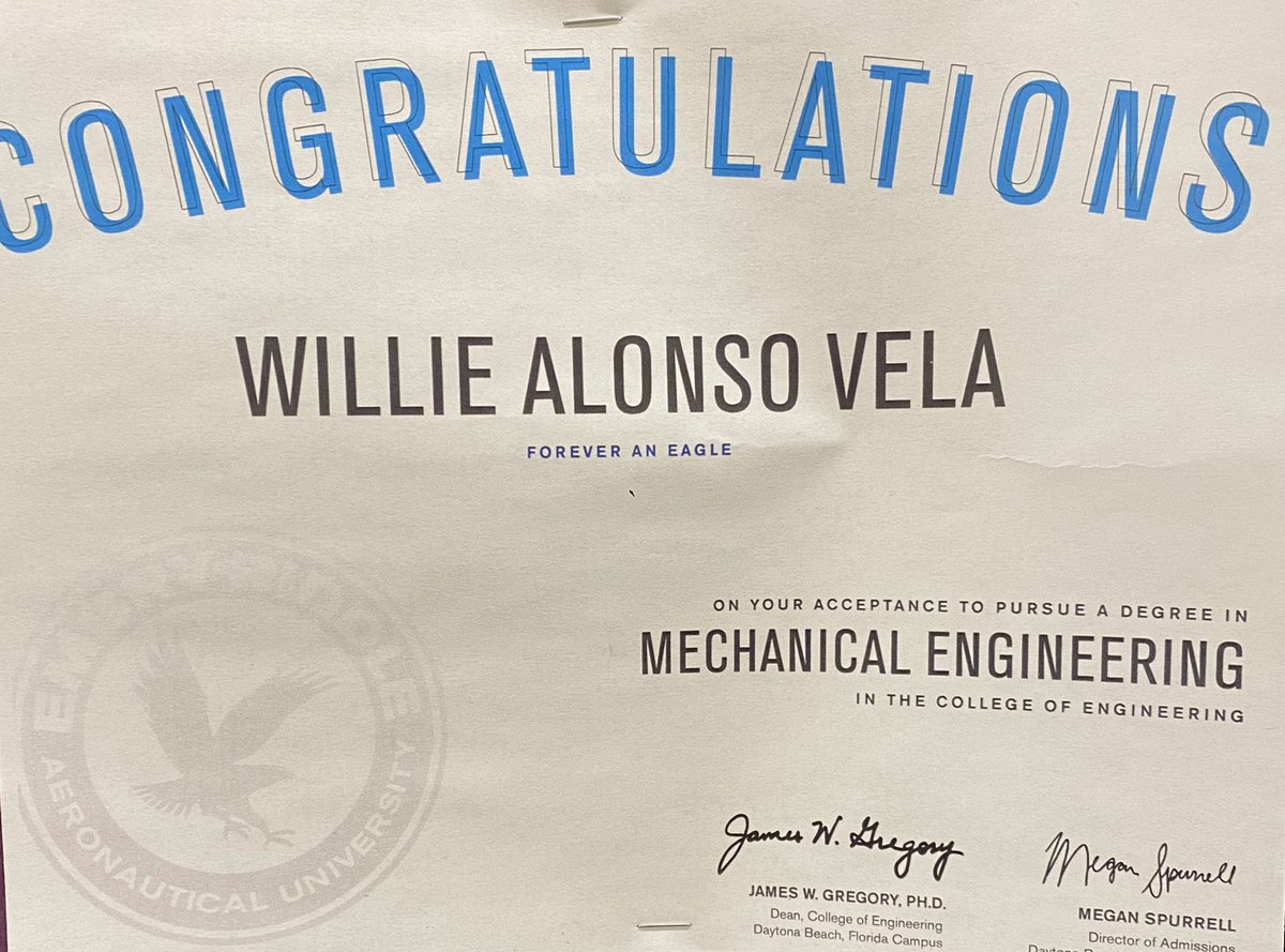 HarmonCCC's tweet photo. Congrats to Willie Vela for getting accepted to Embry-Riddle Aeronautical University🎉 https://t.co/29DjTebBXk