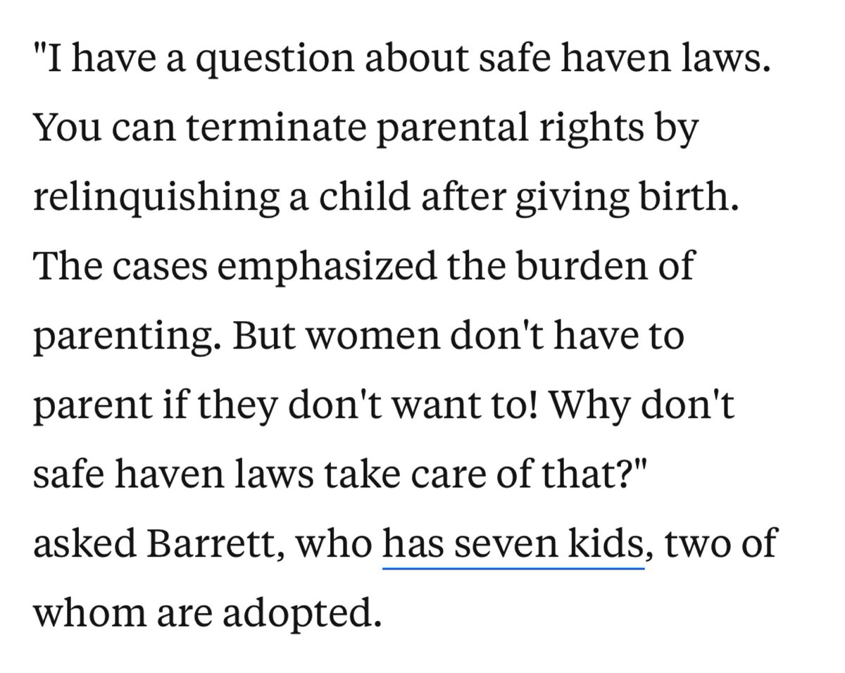 Is Amy Coney Barrett an actual human woman? She thinks women can have babies, give them up for adoption and go on about their lives? We’re not robots, if a woman has a child it affects her the rest of her life whether she gives it up for adoption or not ARGHG($5(?$’h!&amp;&amp;@;;:)!