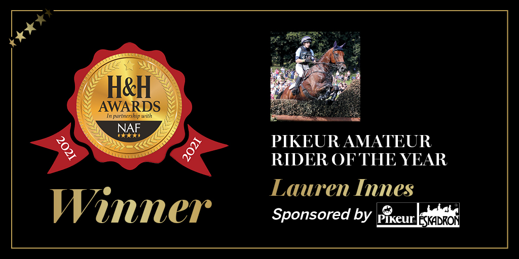 horseandhound's tweet photo. The winner of the @pikeurUK Amateur Rider of the Year at the Horse &amp; Hound Awards 2021, in partnership with @nafuk , is event rider Lauren Innes. Huge congratulations to Lauren on her achievements this year and we hope your preparations for Badminton go smoothly #HHAwards21 https://t.co/YKmFlWHgew