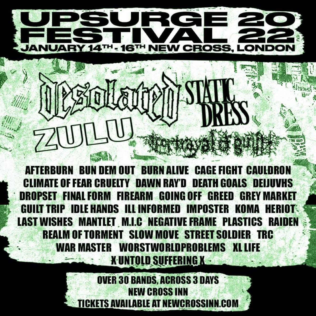 Lineup update for <a href="/Upsurge_Fest/">upsurge_festival</a> in London next month! 

We’re playing Sunday with <a href="/zululosangeles/">ZULU</a> <a href="/portrayalof/">portrayal of guilt</a> <a href="/DawnRayd/">Dawn Ray'd</a> <a href="/cauldronhc/">Cauldron</a> &amp; loads more cool bands! 

Pick up a ticket whilst you can. 

newcrosslive.com/events/upsurge…