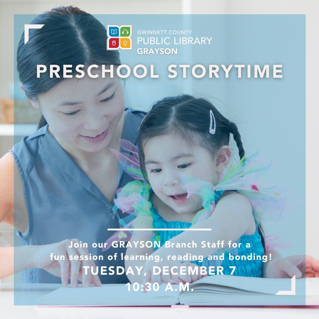 gwinnettlibrary's tweet photo. Join us as we explore books, songs, rhymes, and movement activities that will teach your preschooler early literacy skills.
For more information, please visit: https://t.co/KlaztIBXJU
#GCPL #Preschool #storytime #gwinnett #graysonga https://t.co/XrjkwmjelX