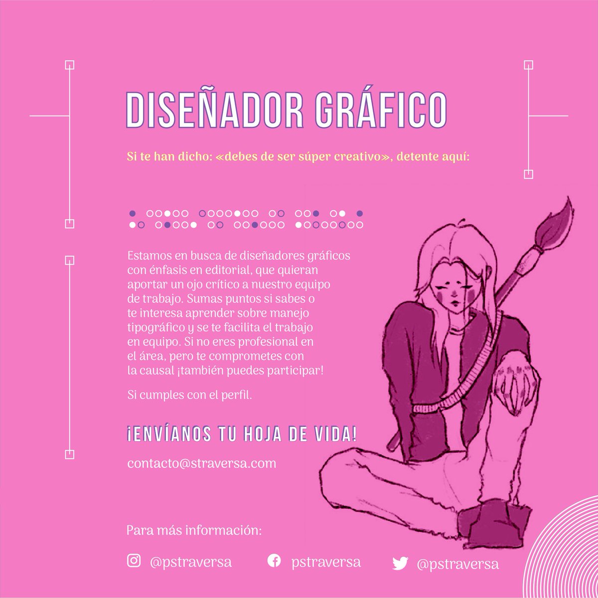pstraversa's tweet photo. 📢🚨 #Alerta #BuscamosTalento: En Straversa te estamos buscando, si te interesa la literatura y las artes, esta es tu oportunidad.
#Straversa #ProyectoStraversa #RevistaDigital #RevistaLiteraria #Convocatoria #Diseño #CorrecciónDeEstilo
#ortografía https://t.co/WjBtO7nocq