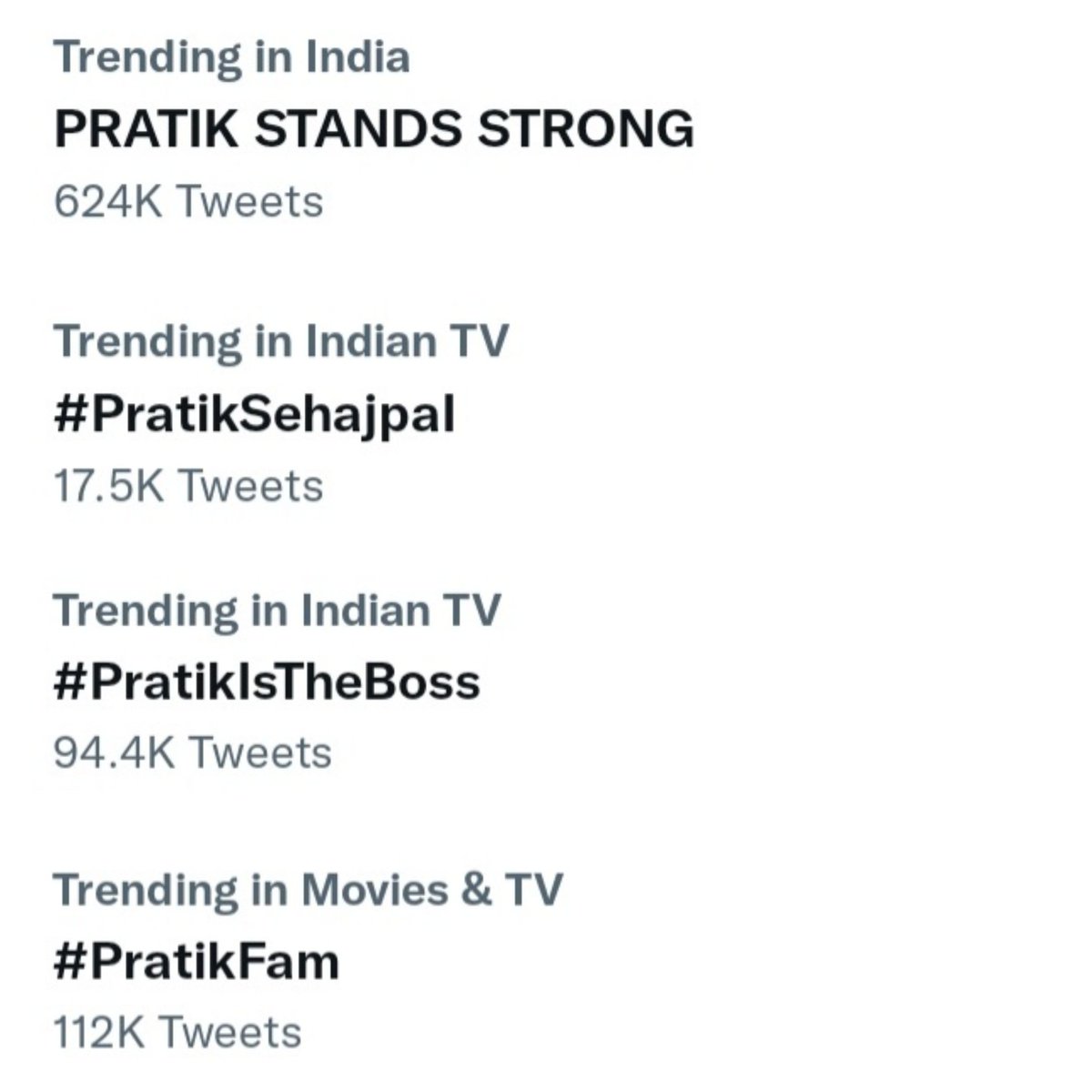 Furious20675140's tweet photo. Four hashtags trending at a time 
#PratikSehajpal 
#PratikIsTheBoss 
#PratikFam 
PRATIK STANDS STRONG https://t.co/X2SVRErG8l