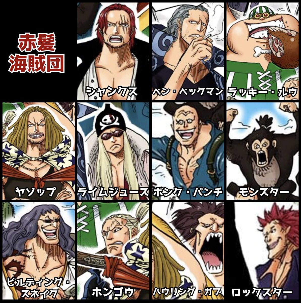 RT @manganouA: シャンクス率いる“赤髪海賊団”の幹部達の名前が明らか