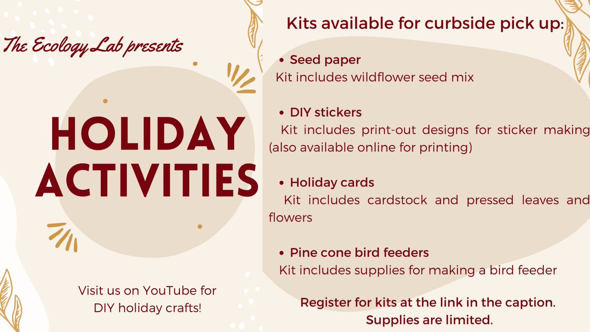 Join us on YouTube for Holiday Activities! Most crafts can be done with household items. We also have kits available for pick-up by registering at docs.google.com/forms/d/e/1FAI… We look forward to doing some holiday crafts with you!
