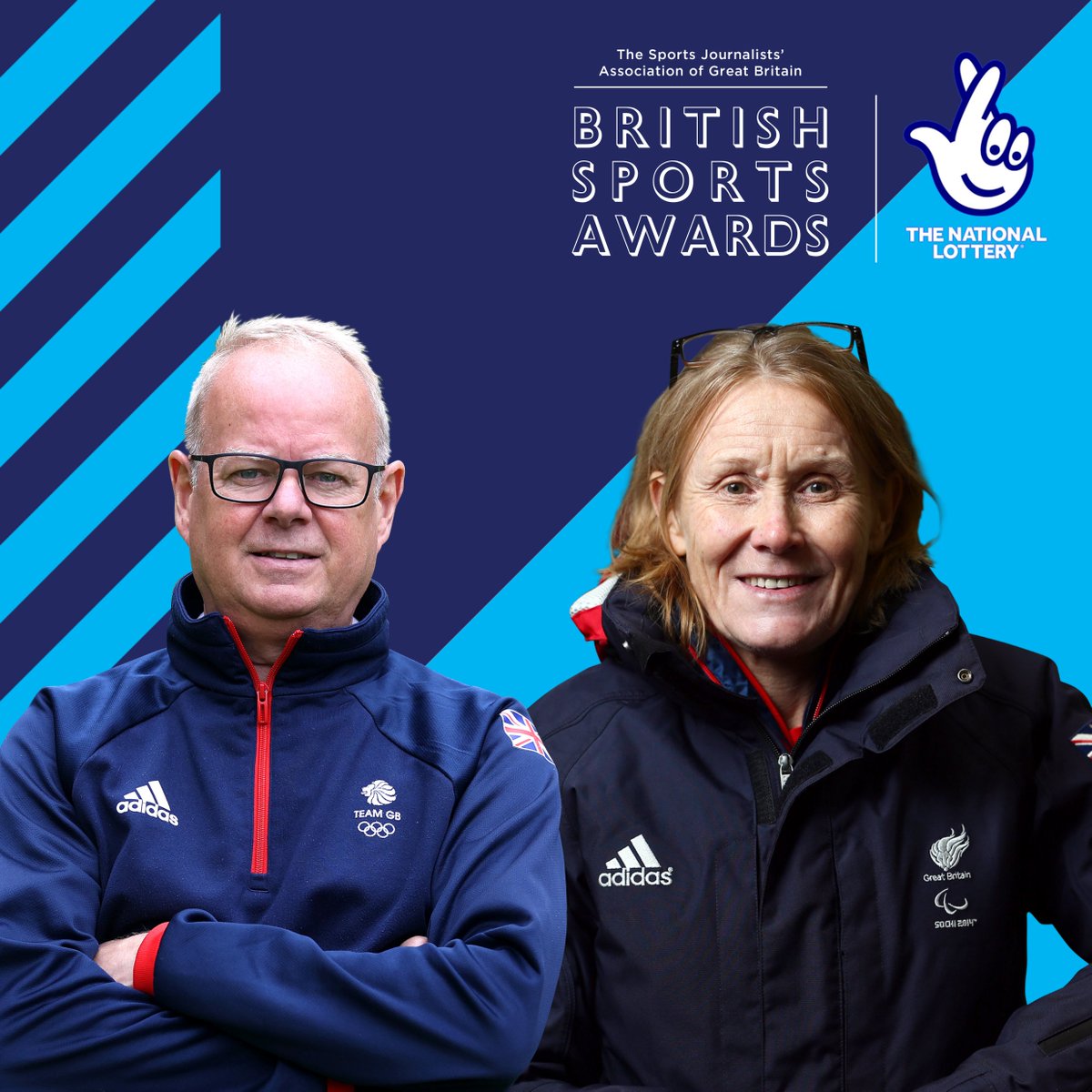 Sir Hugh Robertson is now on stage to present The JL Manning Award for Outstanding Contribution to Sport and <a href="/TeamGB/">Team GB</a>'s Mark England and Penny Briscoe of <a href="/ParalympicsGB/">ParalympicsGB</a> are the recipients 👏 #SJA2021