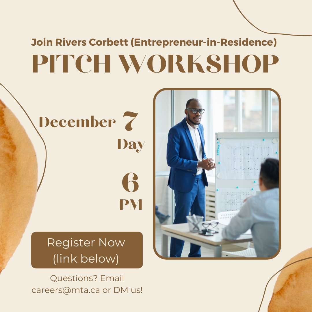 Are you thinking about applying for entrepreneurial funding (Reisman, TD Ignite, etc.) but need some tips on pitching your business idea? Join Rivers Corbett, our Entrepreneur-in-Residence to learn how on Tuesday, December 7 at 6pm on Teams. Register NOW: bit.ly/3G0OYmt