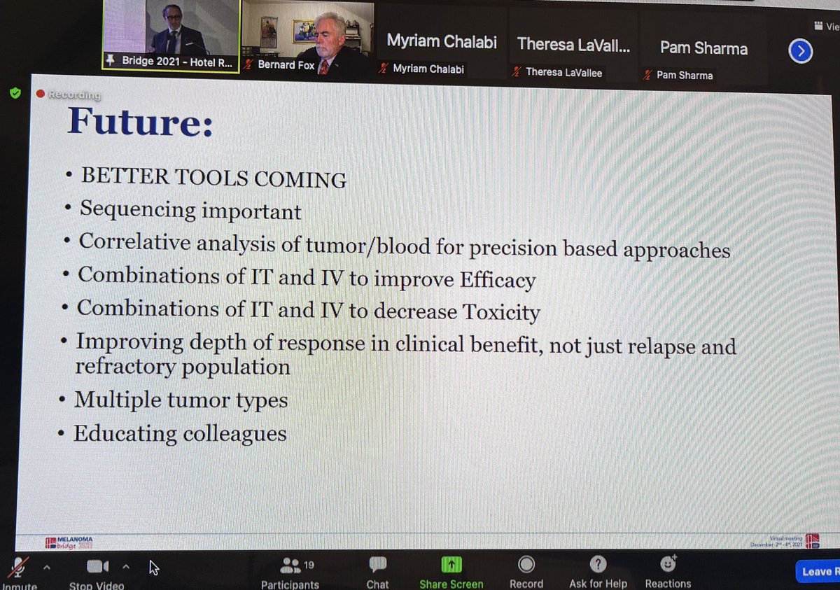 BernardAFox's tweet photo. Another Great Debate/ #intralesional therapy:Oncolytic Virus versus other specific immune modulators? Profs Igor Puzanov @RoswellPark & @OmidHamidMD @angelesclinic /Attendees shifted towards other modulators in future @PAscierto @FondMelanoma #IOBridge2021 https://t.co/Rbkn5cxCtc