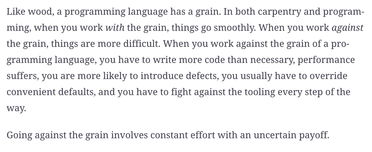 ZanMcQuade's tweet image. Re-reading the first chapter of @duncanmcg & @natpryce's Java to Kotlin and really enjoying thinking about the "grain" of a programming language learning.oreilly.com/library/view/j…
