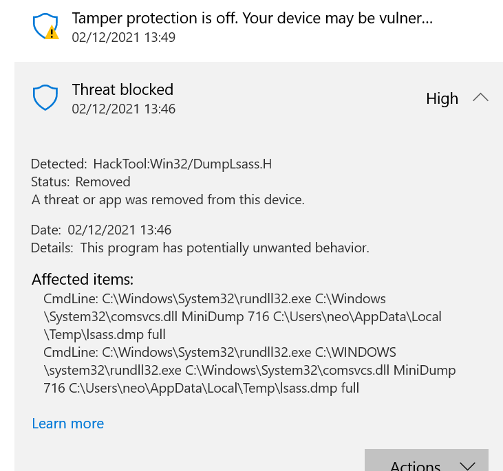cyb3rops's tweet photo. Lovely 
#MicrosoftDefender https://t.co/gdqNzHGadb