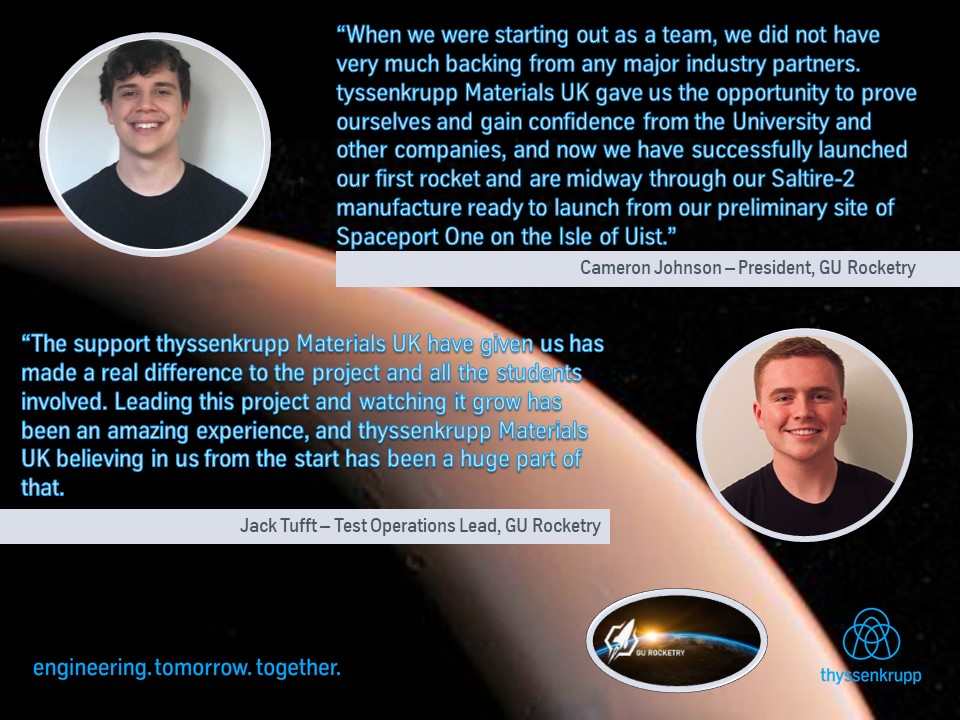 tkM_UK's tweet photo. Since we announced our #sponsorship of @GU_Rocketry, the #Team has delivered a #successful first #Rocket launch &amp; is now working on the #manufacturing of the second rocket Saltire-2. 🚀👏

We are #proud to be part of this #Students-led #AeroSpace  programme. 

#ukmfg #Engineering https://t.co/XynragRNcz