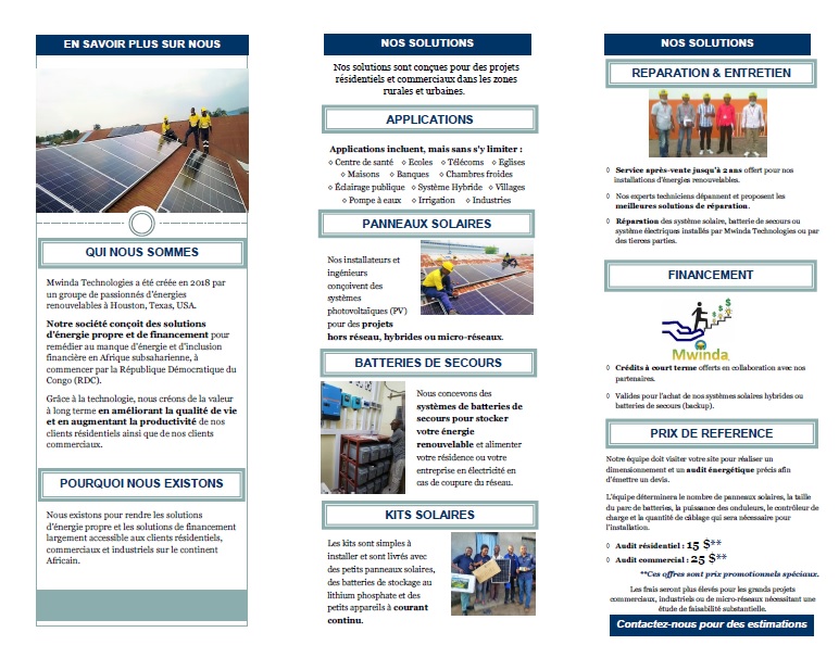 MwindaT's tweet photo. POURQUOI @MwindaT EXISTE? Pr rendre les solutions d'énergie propre &amp; financement largement accessible aux clients résidentiels, commerciaux &amp;industriels en Afrique. + d’info: info@mwindatech.com, WhatsApp +243824445777, web https://t.co/6Vr8JrHe3c. #mwindatechnologies #solaire https://t.co/fyvTI9ALng
