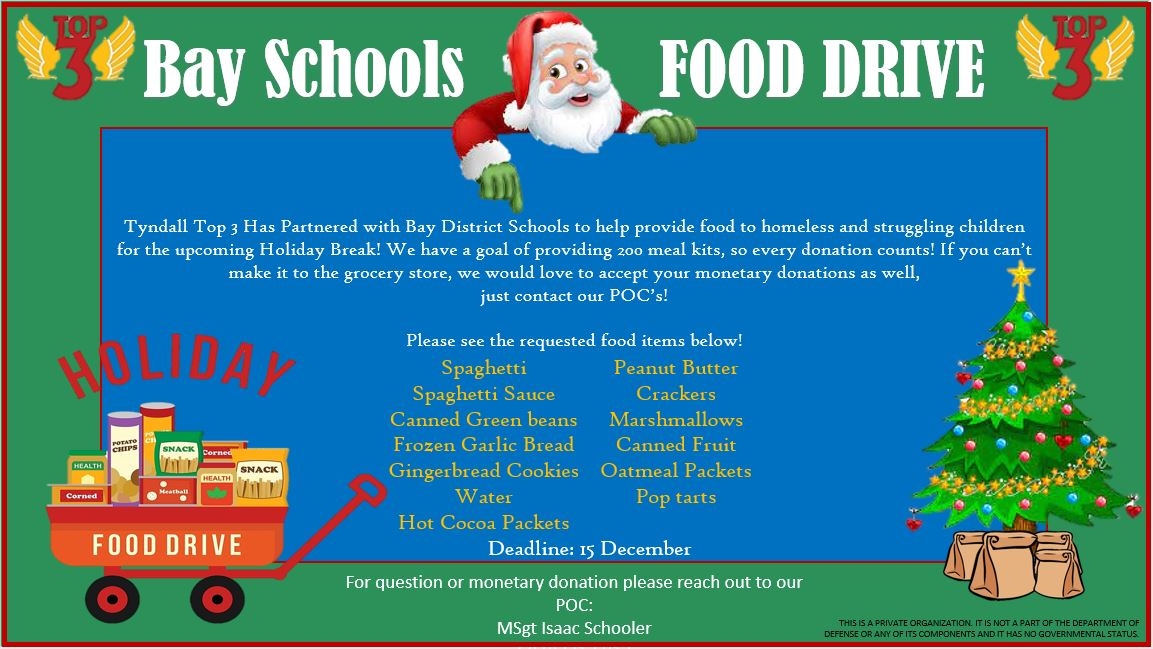 CedarGroveElem's tweet photo. Donations needed!
Tyndall Top 3 is setting up a drop-off box to collect donations. https://t.co/RHJyXPIQhX