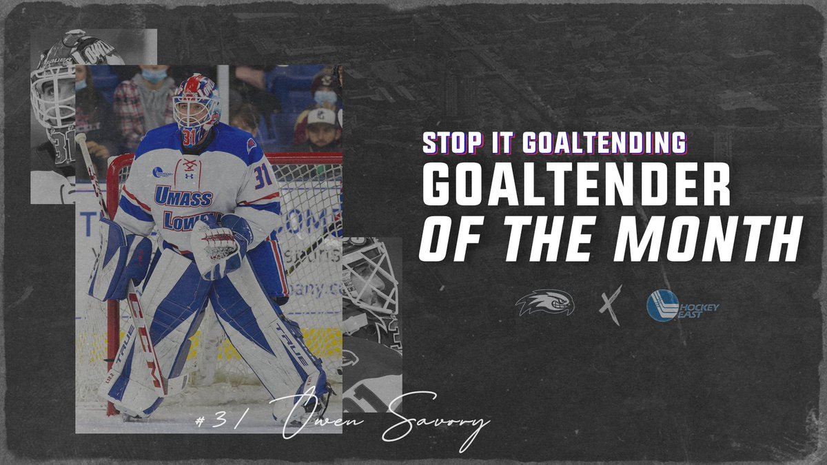 RiverHawkHockey's tweet photo. Savory is going back-to-back 😎

For the second straight month, Owen Savory is the @StopItGoalies Goaltender of the Month!

🔗: https://t.co/b0ErX64w91

#UnitedInBlue | #HockeyEast https://t.co/e9UQSXs9Ug