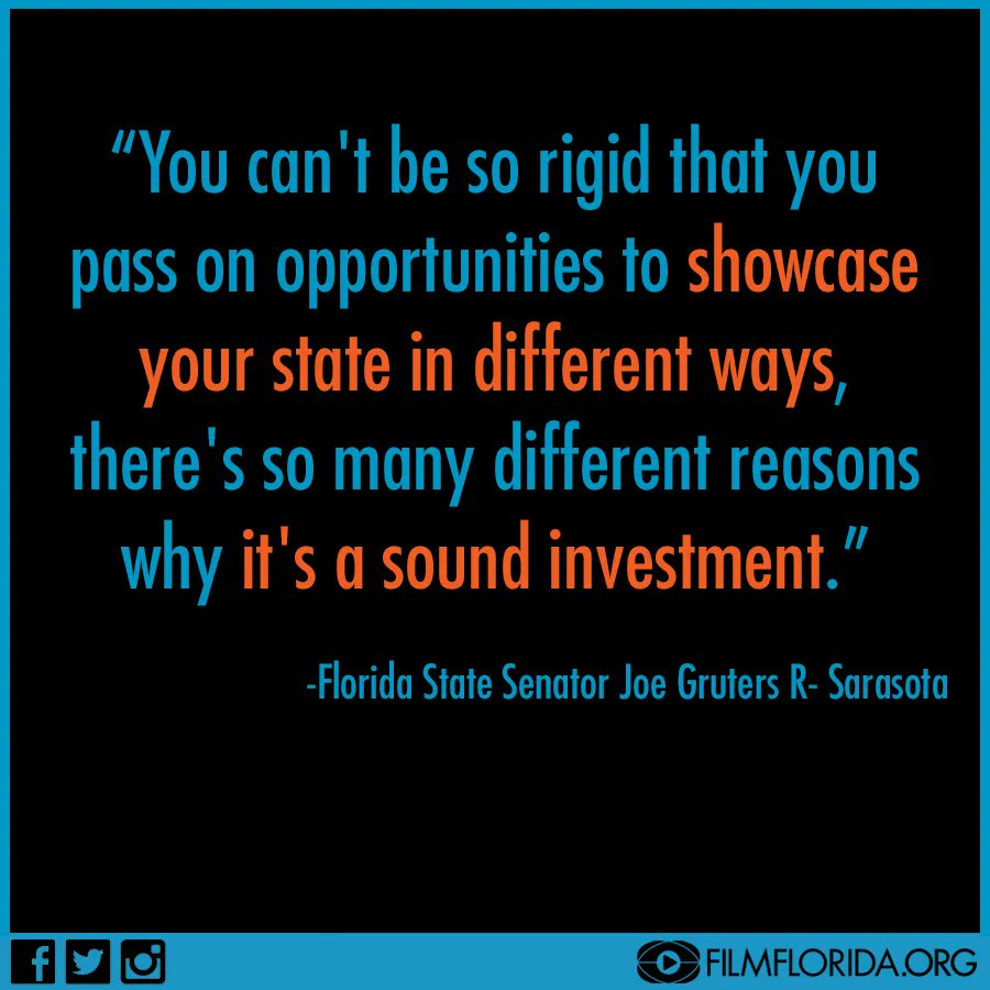 FilmFlorida's tweet photo. When speaking about Florida's film industry... “You can't be so rigid that you pass on opportunities to showcase your state in different ways, there's so many different reasons why it's a sound investment.” -Florida State Senator @JoeGruters R- Sarasota #FlaPol https://t.co/4CRn9cr0vK