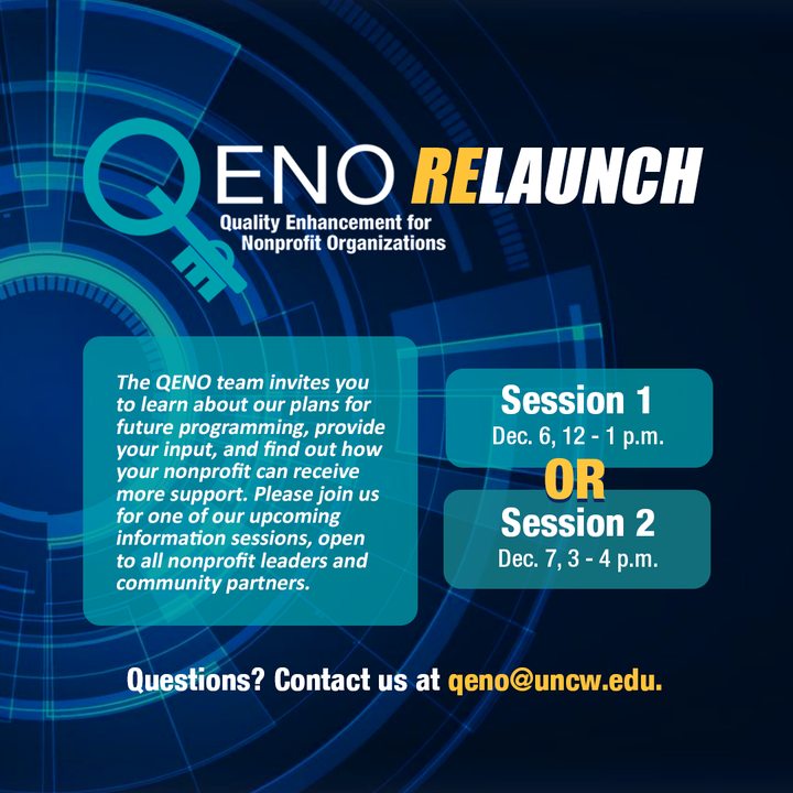 QENO_UNCW's tweet photo. Join us for one of our QENO Relaunch sessions next week!
Session 1 will be Monday, December 6th from 12-1pm and Session 2 will be Tuesday, December 7th from 3-4pm. 

Join us via Zoom
Meeting ID: 885 6539 4194
Passcode: 706814
https://t.co/WfQp5z4Om0 https://t.co/eSNNzSsbgF