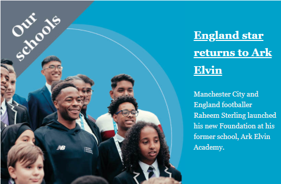 #ArkNews is out now! Principal <a href="/jo_facer/">Jo Facer</a> shares her thoughts on building school culture. Our ventures tell us how they helped communities during #COVID19 &amp; we look back to when <a href="/sterling7/">Raheem Sterling</a> returned to <a href="/ArkElvinAcademy/">Ark Elvin Academy</a>: bit.ly/2ZSgGTe. Sign up here: bit.ly/3ohCUr0