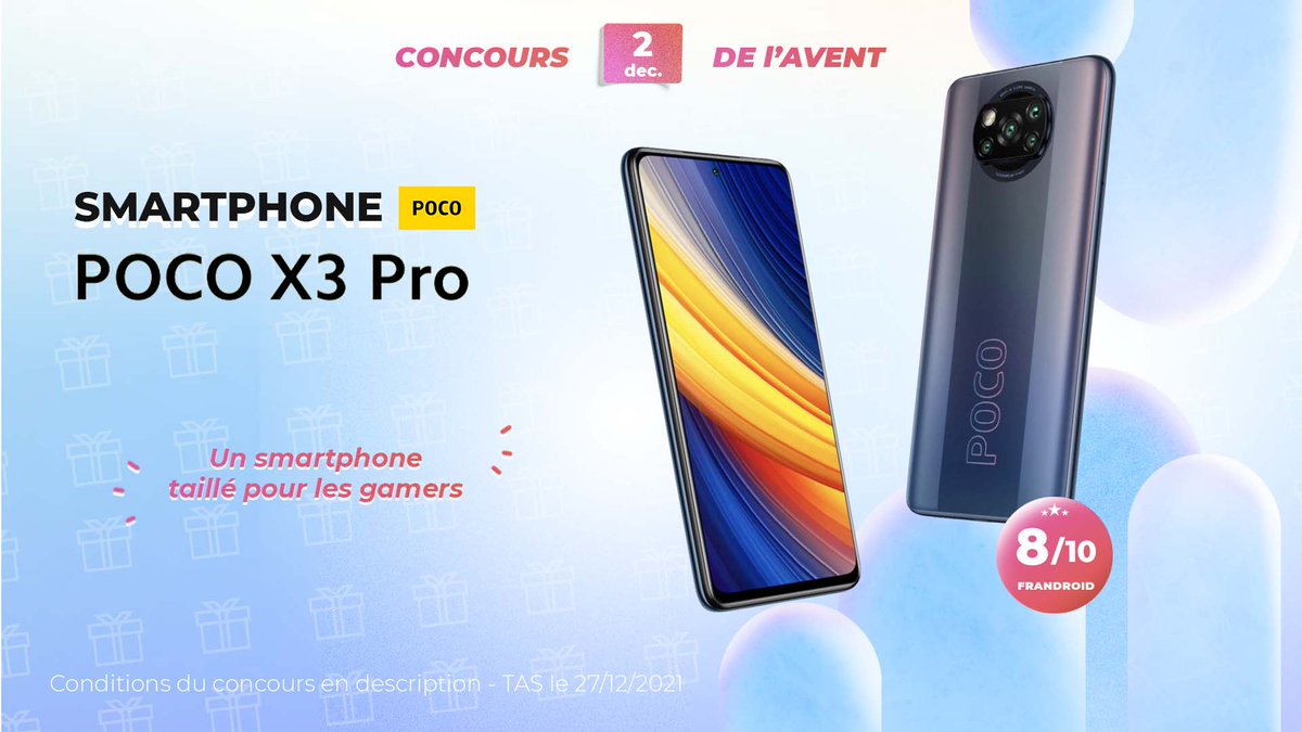 Frandroid's tweet image. CONCOURS JOUR 2 🥳

Gagnez un smartphone Poco X3 Pro 📱

Pour participer :
1️⃣ Tweet #FrandroidOffreMoi le Poco X3 Pro 
2️⃣ RT + Like
3️⃣ Follow @Frandroid + @POCOFrance 
 
TAS 27/12 🎉