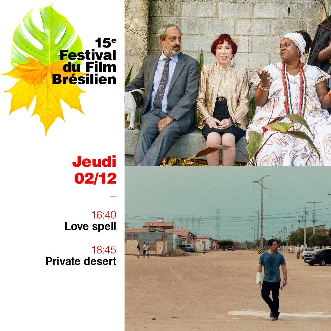 Rdv ce soir avec la comédie solaire Love Spell avant l'incandescent Private Desert, choisi pour représenter le Brésil à la catégorie meilleur long-métrage international aux Oscars 2022. 
Garantissez vos places pour la clôture du Festival ! 🙂
cinemaduparc.com/fr/festivalbre…