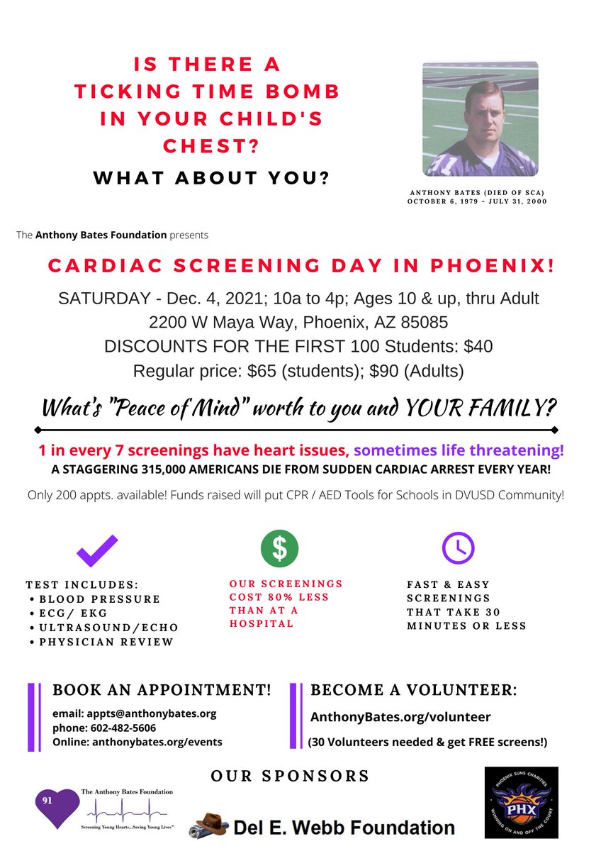 Appointments still available. Dozens of wonderful volunteers come together and share their skills to 'Screen Hearts & Save Lives!' Book today at AnthonyBates.org/events
#GotHeartGetScreened #1in7 #DontBeAHeartHealthStatistic