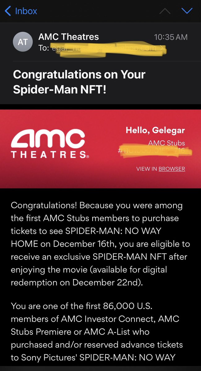 cakep2003's tweet photo. I want it, I got it! My first NFT #AMC #AMCFirstEverNFT #SpiderManNoWayHome  #AMCNFT https://t.co/dCAuVqPs56