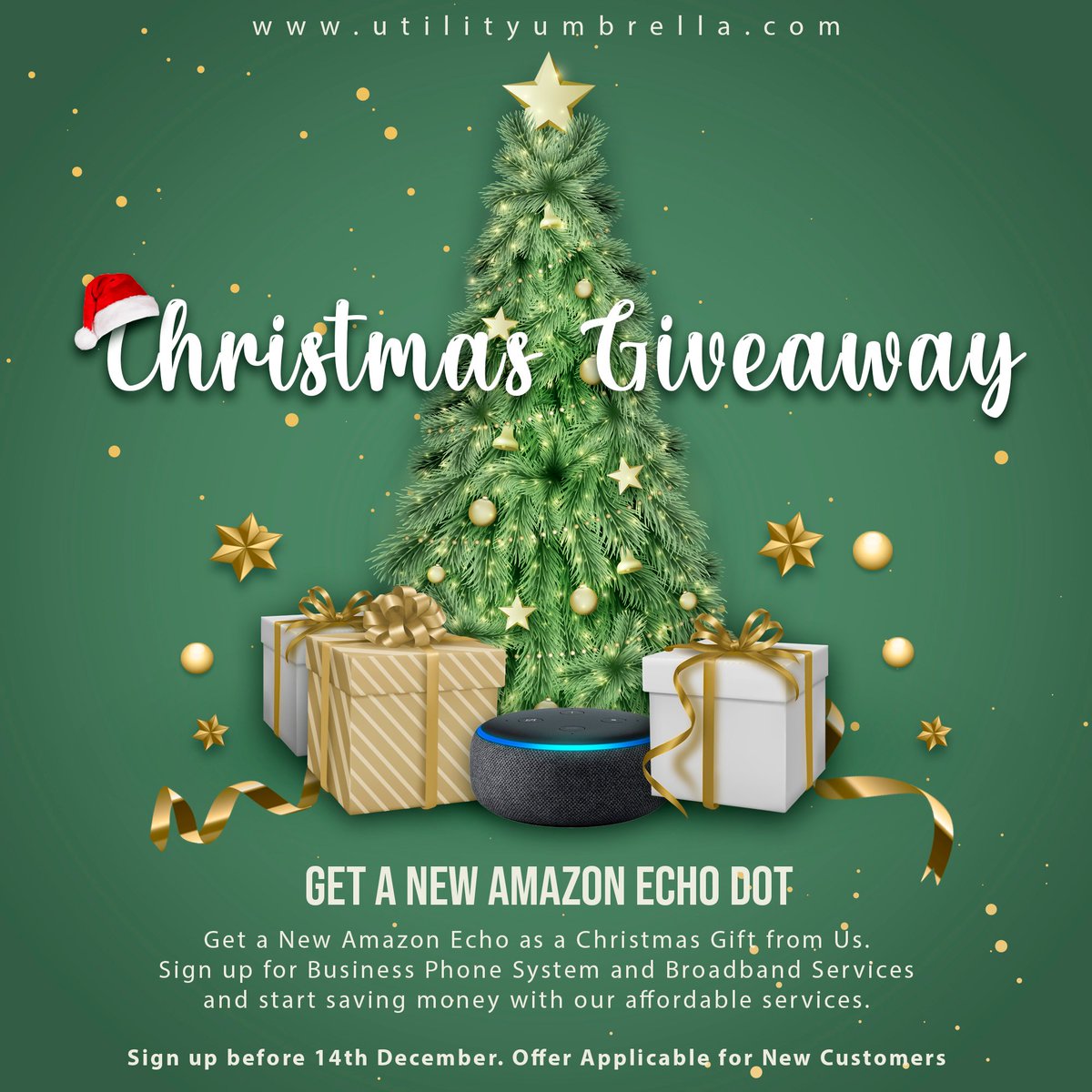 UmbrellaUtility's tweet photo. 🎄CHRISTMAS GIVEAWAY🎄

Receive the Most Exciting Gift from Us.
Gift: Amazon Echo

Eligibility: Sign up for Business Phone System and Broadband Services.

The offer is applicable to new customers only.
Last Date: 14th December 

Do you have any questions?
Book A Call Now https://t.co/KNBCA2SJfR