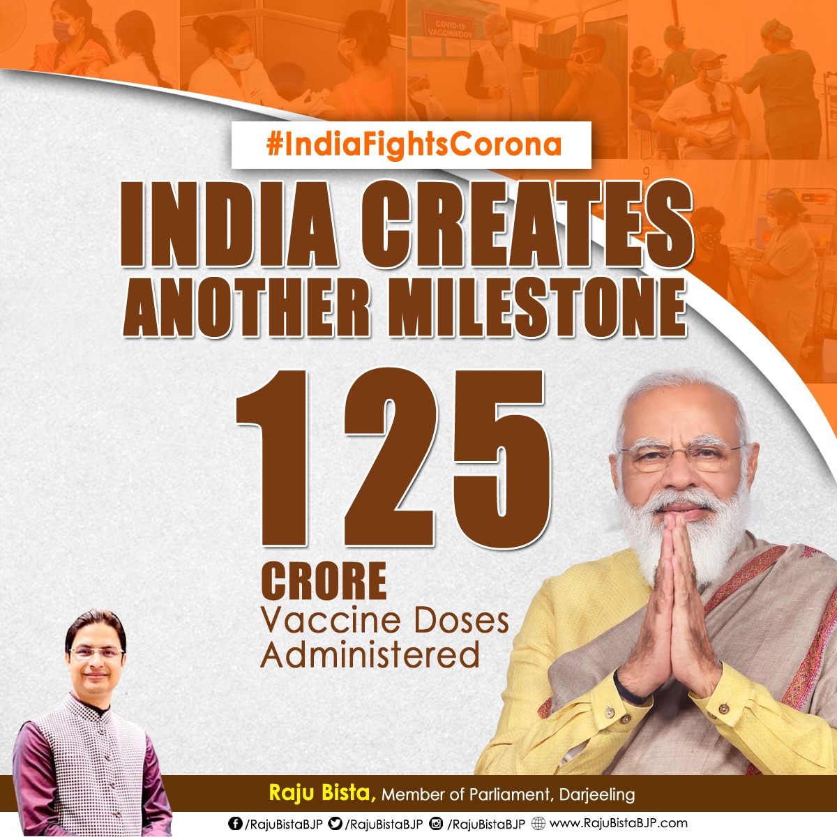 RajuBistaBJP's tweet photo. !! Vijayi Bharat !!

India marches ahead with another milestone in its fight against #COVID19

Get yourself vaccinated and contribute to the nation's fight against the pandemic.

#IndiaFightsCorona #TogetherWeCan https://t.co/YlupsozMbi