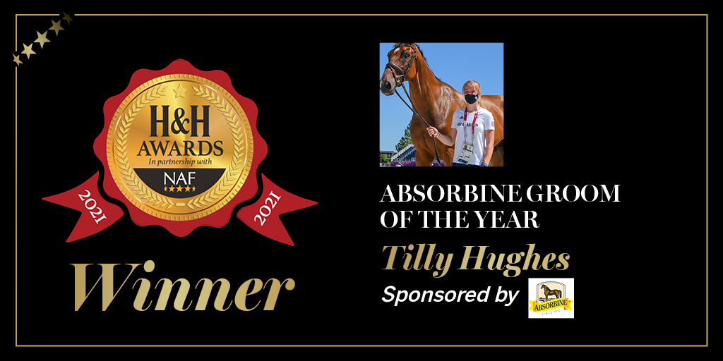 horseandhound's tweet photo. Congratulations to the @AbsorbineUK Groom of the Year winner at the 2021 Horse &amp; Hound Awards, in partnership with @nafuk  – Tilly Hughes who is in her first year as travelling groom for Laura @CollettEventing  #HHawards21 #GreatGrooms #BritishGrooms #EliteGrooms https://t.co/Kz17mLa93C