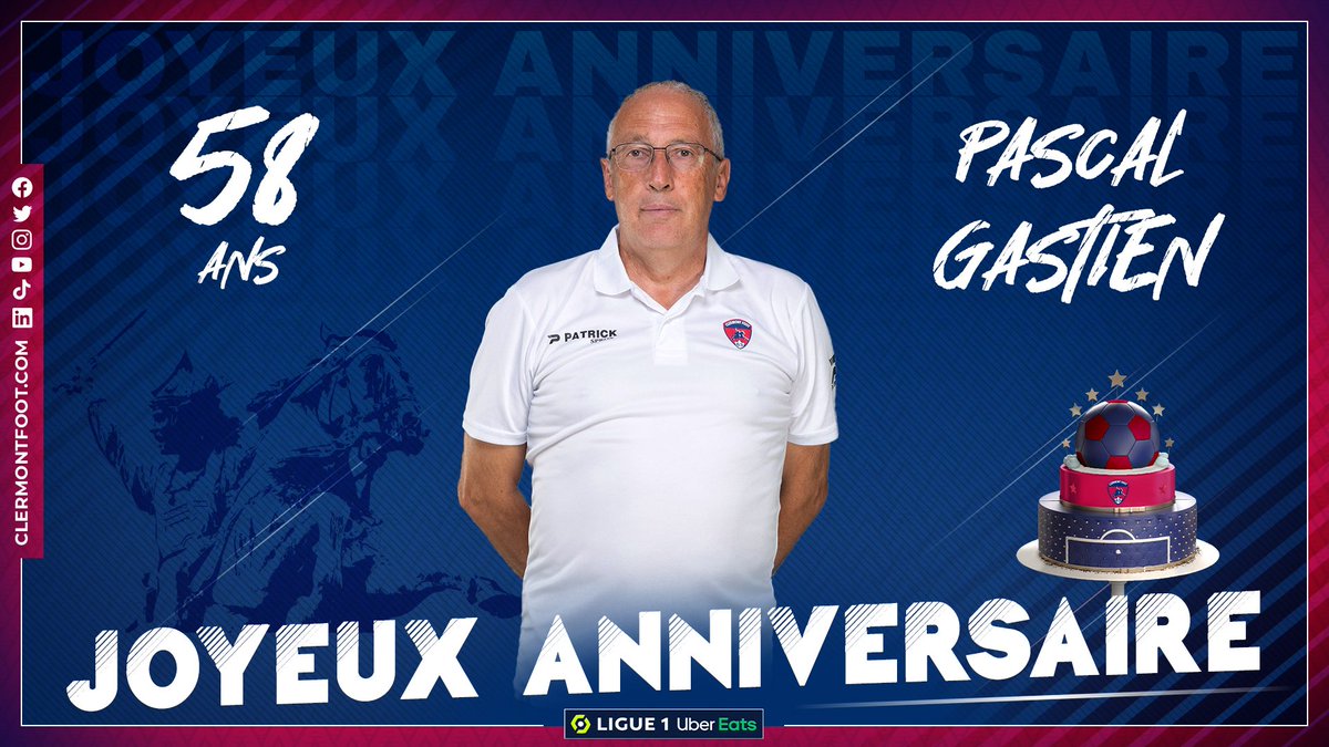 ClermontFoot's tweet photo. 🎂 Chef d'orchestre de notre montée en @Ligue1UberEats, Pascal Gastien fête aujourd'hui ses 58 ans... Joyeux anniversaire Coach ! 👌🔴🔵 https://t.co/pDQq7NPfT5