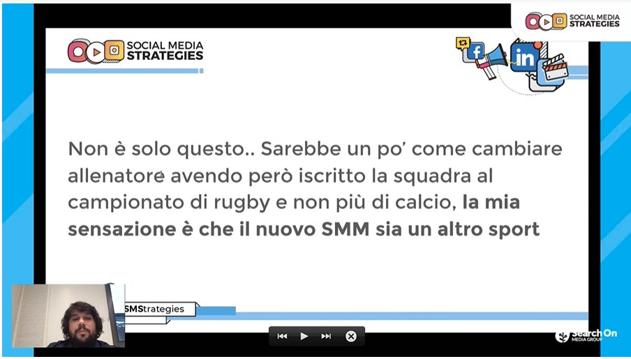 [Plenaria] Ora fare il Social Media Manager è uno sport diverso, e serve tenere in considerazione:
👉Gaming : un nuovo ecostistema che è qualcosa di simile ai social network
👉produzione di contenuti full paid
👉creative PM
<a href="/Giorgiosoff/">Giorgio Soffiato</a> 
#SMStrategies