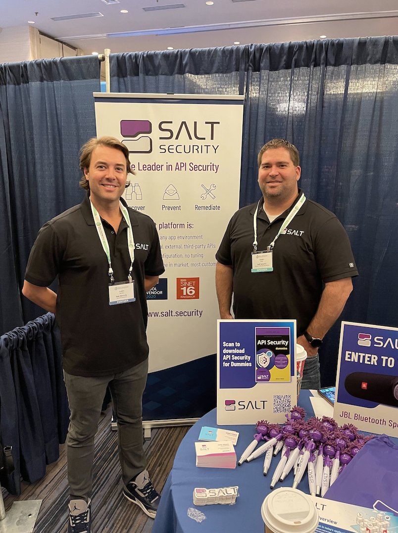 SaltSecurity's tweet photo. Salters 🧂🧂 Justin Jancaric & Adam Fisher representing the team & educating the industry about changing API security needs at @DataConnectors #StateOfCyber in lovely St. Louis! 👏👏🅰️➕
#apisecurity #cybersecurity #CyberSecConf https://t.co/cJnskoQvi8