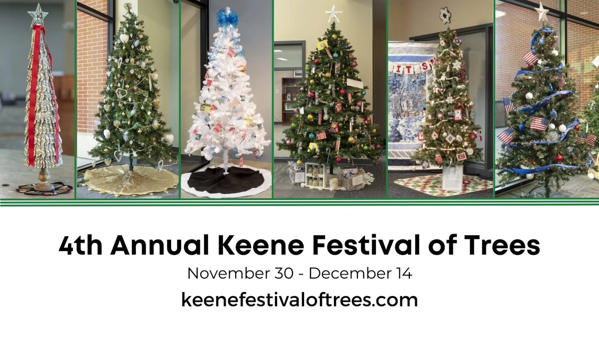 #KeeneNH Festival of Trees on display through Dec. 13 at Mascoma Bank (255 West St.) and online. Wonderful trees decorated &amp; donated by local businesses and community members. Proceeds benefit @casanh! Bid now at bddy.me/2ZO0zpz.