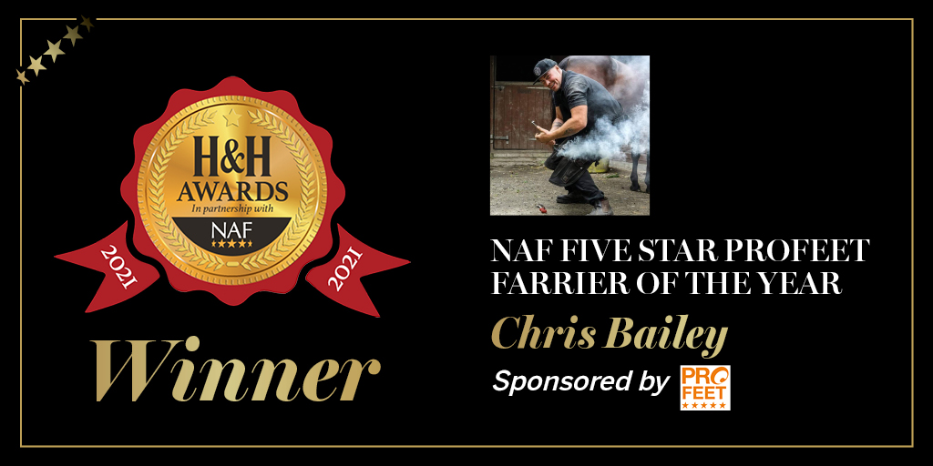 horseandhound's tweet photo. Congratulations to @nafuk Five Star PROFEET Farrier of the Year Chris Bailey, who was crowned this year’s winner at the Horse &amp; Hound Awards 2021, in partnership with @nafuk #HHawards21 https://t.co/spk7Wj5tII