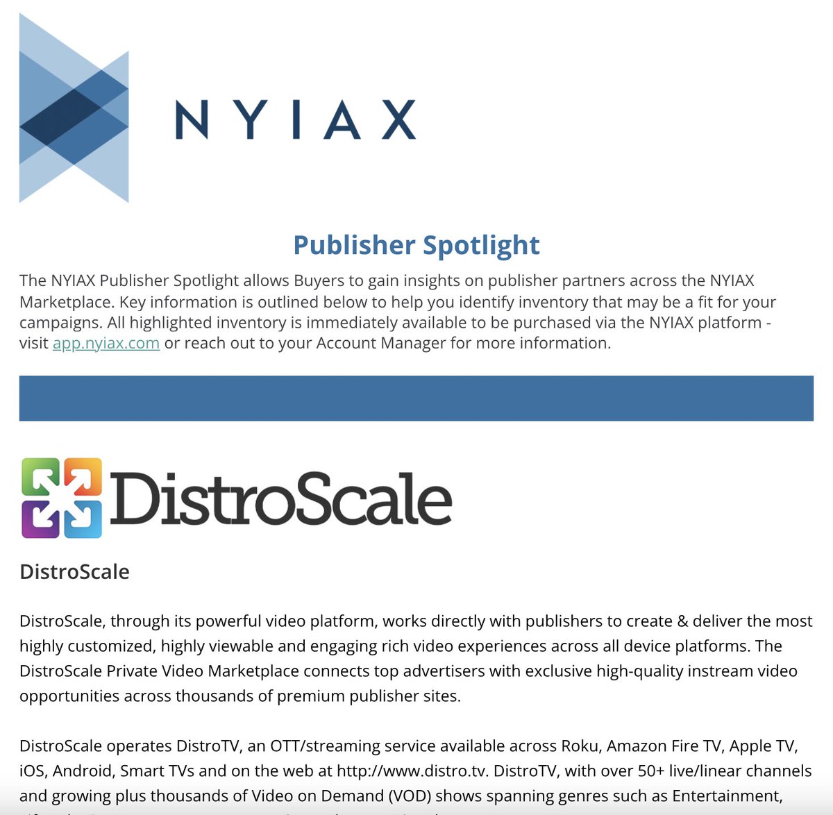 Excited to share this month's Publisher's Spotlight, where we feature the great partners on our platform. In this month's issue, learn more about <a href="/DistroScale/">DistroScale</a> and <a href="/mcclatchy/">McClatchy Media</a>. Click here to learn more: lnkd.in/gKMPntyM