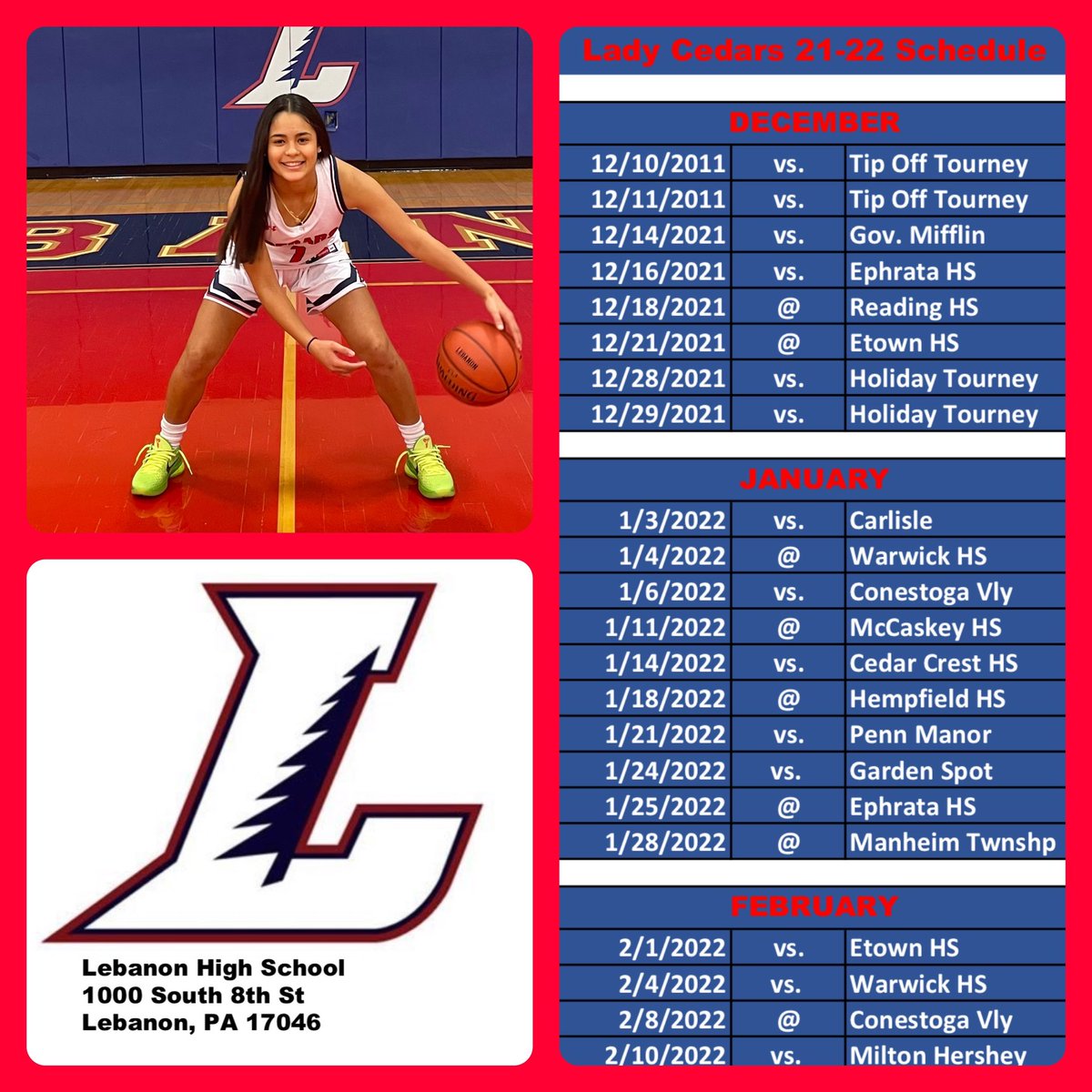 KailahCorrea's tweet photo. Lady Cedars Schedule 💙🌲❤️

#cedarnation #pagirlshoops @APetey2 @LebanonHSCedars @Unleashed717 https://t.co/G5b3D9nMr3