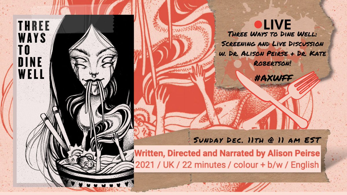 AxWoundFilmFest's tweet photo. Ever ponder the relationship between women, horror films, and eating?
Three Ways to Dine Well: Screening & Live Discussion w/ Dr. Alison Peirse + Dr. Kate Robertson (@final_fatale) has the answers to all of your darkest imaginings
https://t.co/yODwSnTcKp #AXWFF #AxWoundAtHome https://t.co/sTUGNHSSL5