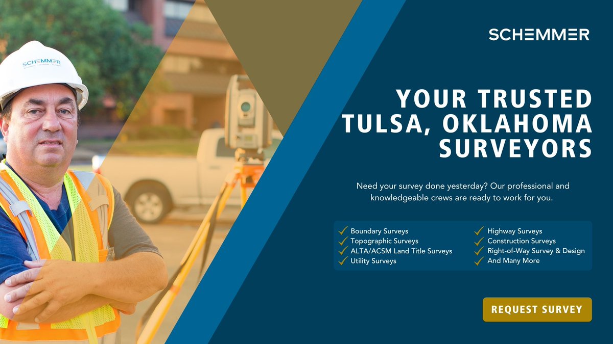 Schemmercom's tweet photo. Your project's success starts before you even break ground.
Contact our Tulsa survey crew to learn more about how Schemmer can help with your project needs. https://t.co/mwoHfHIvpp
#Schemmer #AEC #tulsa #surveyengineering https://t.co/2QpJAgqYl5