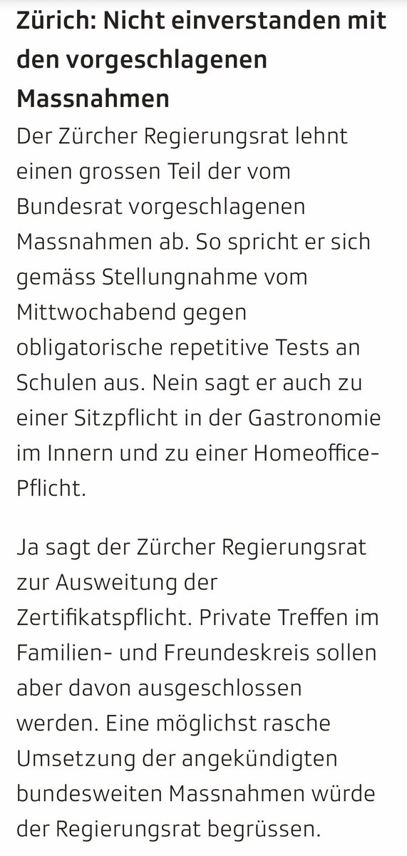 Obwohl die Zürcher Intensivstationen voll sind und #Delta an den Schulen wütet, lehnt der Zürcher Regierungsrat eine Homeoffice-Pflicht, Sitzpflicht in der Gastronomie und vor allem auch obligatorische repetitive Tests an den Schulen ab.
Durchgefallen!
#ProtectTheKids #Shameonyou