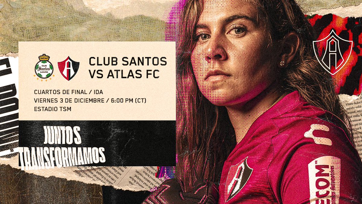 AtlasFCFemenil's tweet photo. Mañana disputamos la Ida de los Cuartos de Final. 💪 Visitamos a @ClubSantosFem en punto de las 18:00 horas.

#Juntos #Transformamos 🙌 https://t.co/SN8n7YQnb9